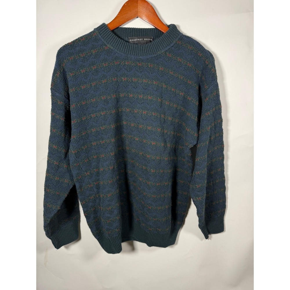 GEOFFREY BEENE‎ Men's Textured Knit Pullover Sweater Blue Green Pattern Size M